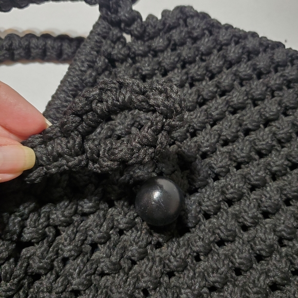 Vintage Macrame Black Shoulder Bag - Picture 9 of 16